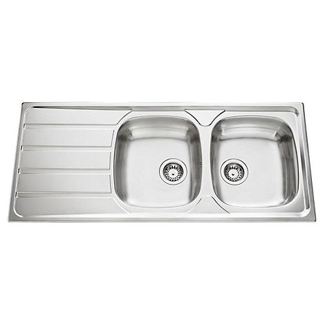 [JAMAIS UTILISE] Évier Inox Lisse à Poser de Cuisine 2 Cuves 1 Égouttoir AQUANCE 50x116cm Avec Vidage - WAKE10076 (1/5)