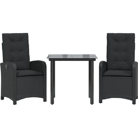 Maison Exclusive - 3-tlg. Garten-Essgruppe mit Kissen Schwarz Pol