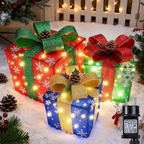 iBaycon Éclairage de Noël, Boîtes cadeaux lumineuses, Blanc chaud, 60 LED (1/5)