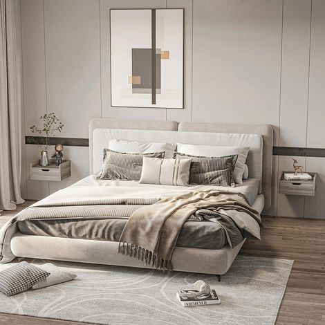 Set de 2 tables de chevet murales avec tiroirs et plateau, dimensions: 40x 30 x 19,5, gris (1/5)