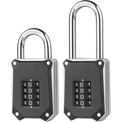 Cadenas à combinaison (lot de 2) à 4 chiffres, avec barres longues et courtes, étanche et antirouille, pour armoires et salles de sport.