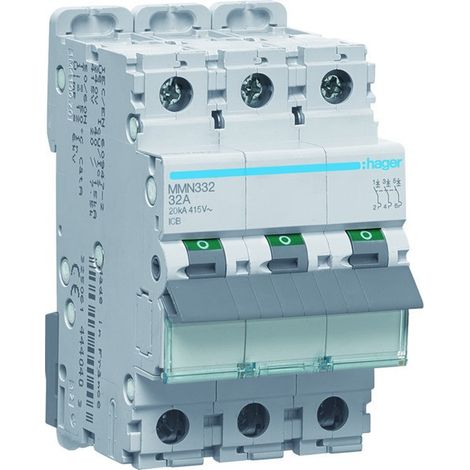 Disjoncteur magnétique 3P 20kA 32A 400V access. indicateur IEC 947-2 - HAGER MMN332