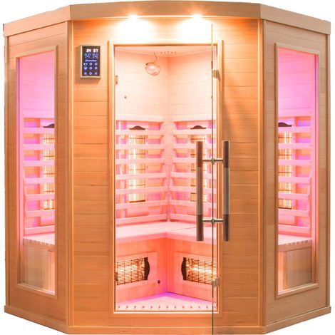 Sauna Finlandese ad Infrarossi 3/4 Posti 150x150 cm H190 in Legno di Abete Apollon 3C (1/5)