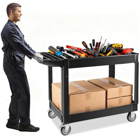 Chariot utilitaire robuste sur roues verrouillables, chariot à roulettes de capacité à 2 niveaux, chariot multifonction avec poignée, organiseur de rangement, chariot à outils mobile pour (1/5)