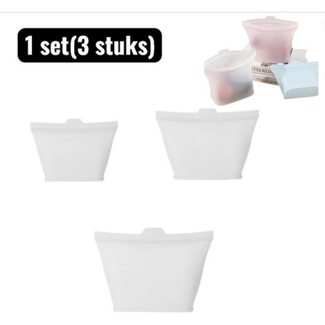 1 juego (3 piezas), Bolsas de silicona para almacenar alimentos, Bolsas reutilizables para la cocina, 500 ml + 1000 ml + 1500 ml, Azul (1/5)