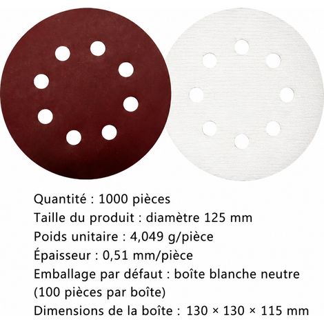 Disque abrasif auto-agrippant 125 mm grain 1000 8 trous pour ponçage et polissage à sec 1000 125mm 13 × 13 × 11,5 cm 4 g – Livraison gratuite