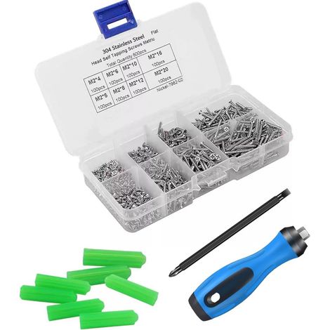 Kit de Vis en Acier Inoxydable 901 Pièces Ensemble de vis Universelles Autotaraudeuses pour Meubles Électronique Bois Bricolage Résistant à la Corrosion Stockage Boîte Transparente (1/5)