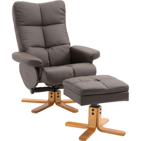 Drehbarer Relaxsessel 360° mit Fußhocker und Stauraum, Holz, PU, Braun MODENUIT (1/5)