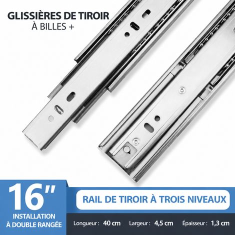 Glissières de tiroir télescopiques 3 sections 40 cm en acier inoxydable à fermeture amortie acier inoxydable 16 40cm 40 × 1 × 1 cm 878 g – Livraison gratuite
