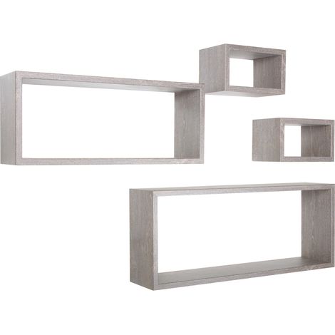 Set 3 Mensole Cubo da Parete Quadrato e Rettangolare in Fibra di Legno Merlino Rovere Grigio New (1/5)