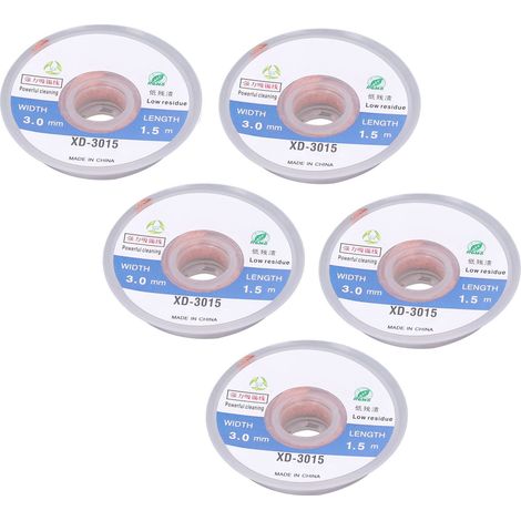 Lot de 5 mèches à dessouder sans résidu en cuivre 3mm x 1.5m pour nettoyage PCB BGA, tresse anti court-circuit et décapage étain (1/5)