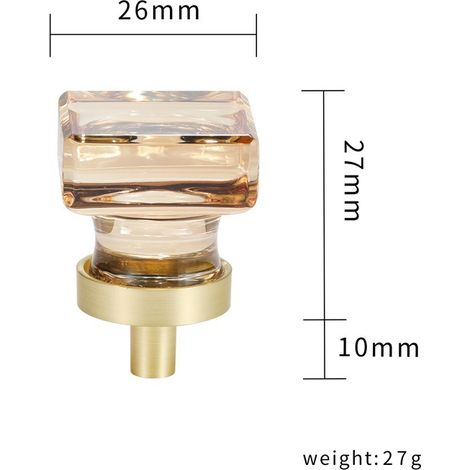 Kristall-Schrankknöpfe, goldene Schubladengriffe, dekorative Glasschrankgriffe, Champagner, Heim- und Küchendekor, quadratisch, 2er-Pack (1/5)