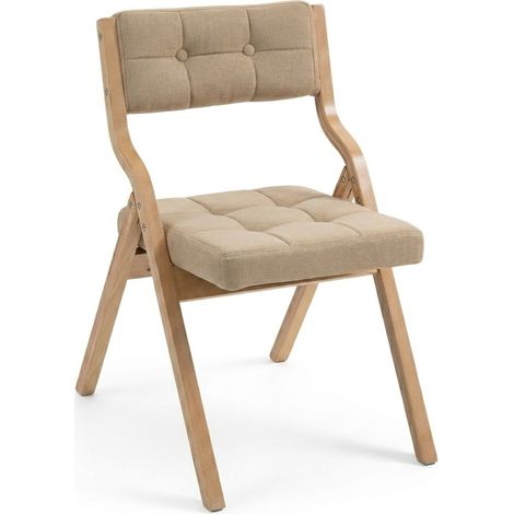 2er-Set Klappbarer Polster-Esszimmerstühle, Holz und Samt, Khaki (1/5)