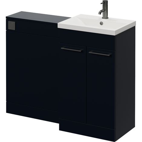 Napoli 390 Cento Deep Blue 1100mm 2 Door Vanity Unit Toilet Suite with Glide Basin - 1100mm - Gunmetal Grey 160mm HandleWithout Kingston Toilet Pan