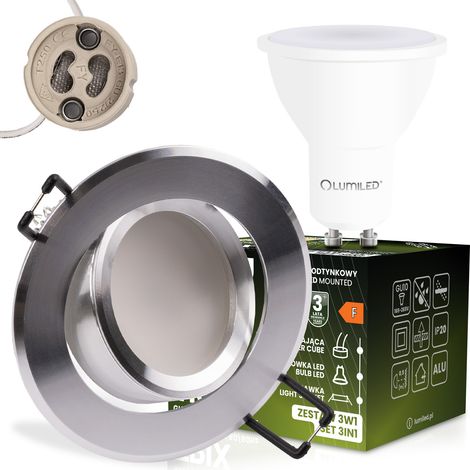 Luminaria halógena empotrable redonda móvil TRIX 3 en 1 GU10 6W 3000K plateada LUMILED