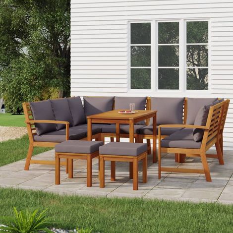 Ensemble à manger de jardin coussins 9 pcs-Salon de jardin Bois acacia 323121 (1/5)
