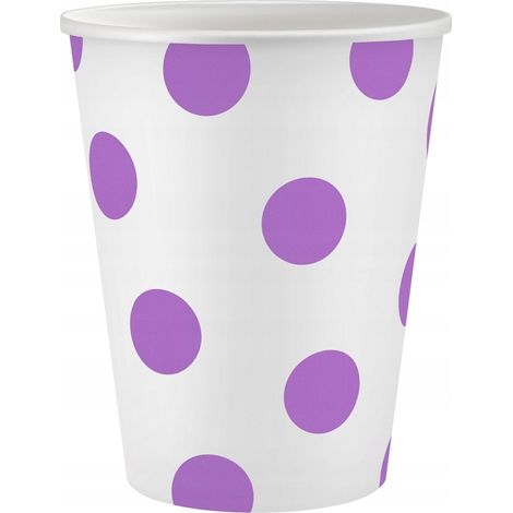 Bicchieri di carta bianchi con pois lavanda, 6 pezzi. (1/2)