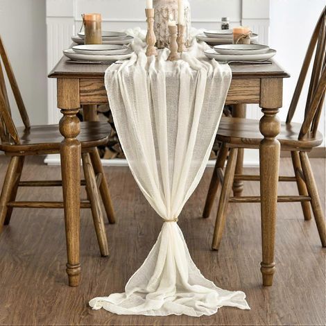 Chemin de table bohème beige en polyester 35 x 120 pouces, lavable en machine, résistant, décoration pour la maison, les fêtes et la cuisine (1/4)