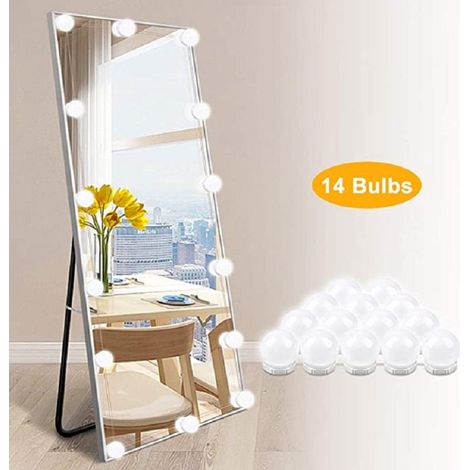 Kit d'éclairage pour miroir de courtoisie (14 ampoules), miroir Hollywood LED à intensité variable, lampe de courtoisie USB avec interrupteur et câble, 3 couleurs, avec dos adhésif et ventouse (1/5)