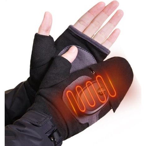 Gants chauffants USB unisexes sans doigts avec température réglable, adaptés à la conduite et aux environnements hivernaux (noir, 14 x 9 cm).