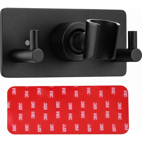Support de douchette avec crochet noir double fixation avec ou sans perçage acier inoxydable 15 × 8 × 8 cm 600 g – Livraison gratuite (1/5)