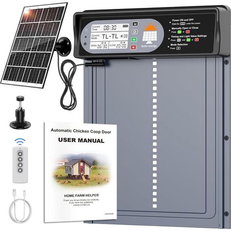 1 Automatische, solarbetriebene Hühnerstalltür aus Aluminium mit Lichtsensor, Timer, Fernbedienung und Einklemmschutz für die Geflügelzucht (1/5)