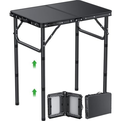 Table de Camping Pliante 58  40cm,3 Hauteurs Réglables (26.2/48.1/70cm),Table d'Extérieur Portable avec Structure Aluminium,Table de Barbecue légère 2,25kg,pour Pique-Nique,BBQ,Plage,Noir (1/5)