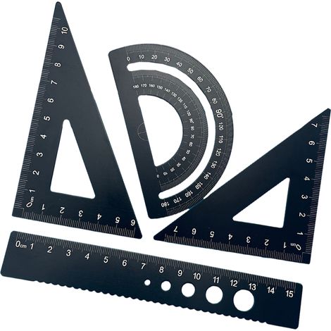 rapporteur en métal, règle en aluminium, équerre métallique, triangle, équerre de dessin, etc. (1/5)