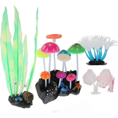 Lot de 4 décorations lumineuses pour aquarium, imitation artificielle, en silicone, plante pour aquarium, numéro 6 (1/3)