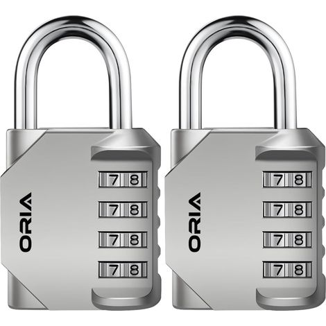 4 Digit Cadenas à Combinaison, Cadenas Code 4 Chiffres, Conception en Acier Inoxydable Plaqué et Métal pour l'école, Casier Sportif, Boîte à Outils, Armoires et Entreposage - Argent (2 Pièces) (1/5)