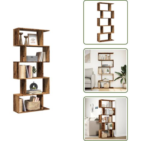 vidaXL Raumteiler-Bücherregal 5 Etagen Altholz-Optik 70x24x161 cm (1/5)