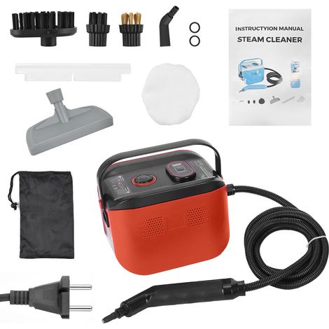 Tragbarer Dampfreiniger, Tiefenreinigungsgerät mit 3 einstellbaren Temperaturstufen, 1200-ml-Wassertank, Bürstenaufsätzen, Fensterabzieher, Stoffabdeckung, Aufbewahrungstasche und 1,5 m langem Netzkab