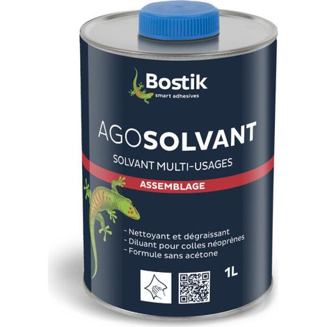 Bostik AGOSOLVANT Diluant et Nettoyant de Colles – Dégraissage des Surfaces à Encoller – Formule sans Acétone – Incolore – Bidon de 1L