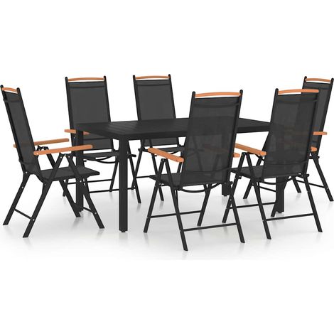 Salon de jardin 7 pièces en aluminium noir, table 140 x 90 cm et 6 chaises inclinables - PANGIVO (1/5)