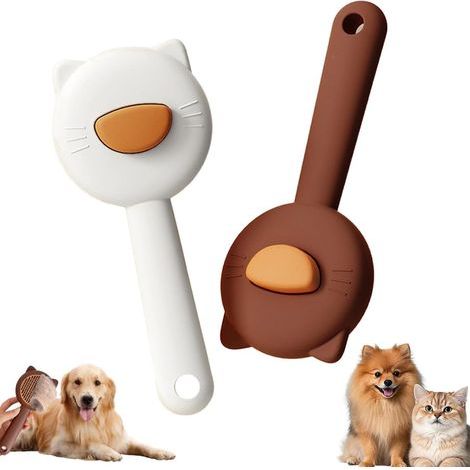 Lot de 2 Brosse Chat Autonettoyante, Brosse pour Chat Poil Long ou Court, Brosses de Toilettage pour Chats pour Enlèvement du Sous-poil et Masser (1/5)