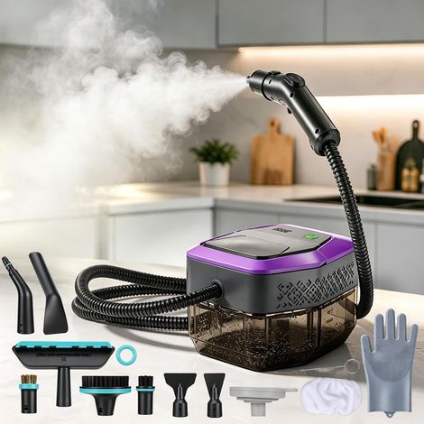 2500W Nettoyeur à Vapeur,4 Bars,Chauffe en 10 s, Vapeur à 145°C pour Désinfection, Réservoir 1.8L 12 Accessoires Inclus 3 Niveaux de Puissance pour Voiture Canapé Sol Salle de Bain Carrelage (1/5)