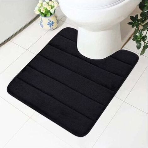 Tapis de salle de bain en mousse à mémoire de forme (noir), 50x60 cm, envers antidérapant, doux et absorbant, adapté aux toilettes et salles de bain (1/4)