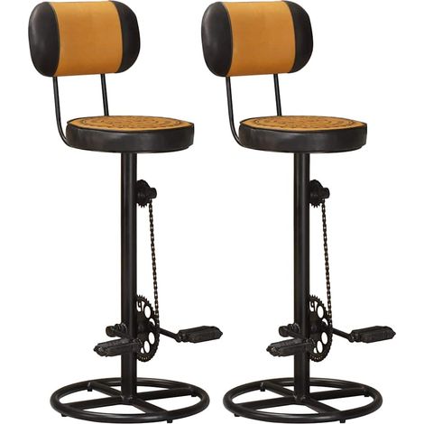 vidaXL Tabouret de bar imprimé en toile lot de 2 cuir chèvre véritable (1/5)