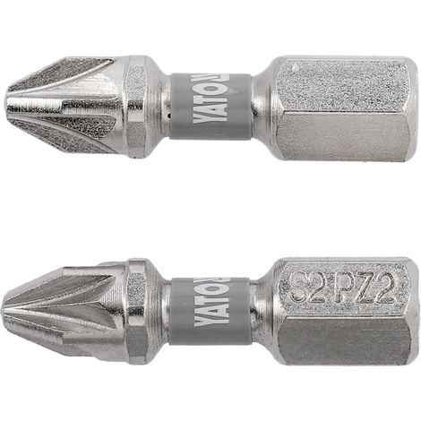 Schrauberbits PZ2 25 mm, 2 Stück, S2-Stahl, vernickelt