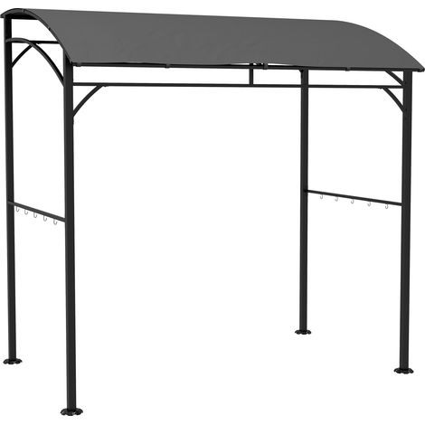 Pabellón para barbacoa Irovami, toldo, protección contra la lluvia, ganchos para utensilios, estructura de acero, gris oscuro, 215 x 150 x 182/220 cm