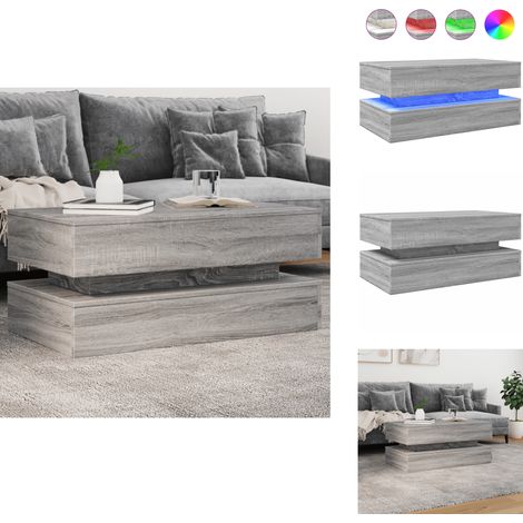 Table basse avec lumières LED gris sonoma 90x50x40 cm - Table Basse Design - Table Basse Led - Table Basse Lumineuse - Meuble Tv - Table D'appoint (1/5)