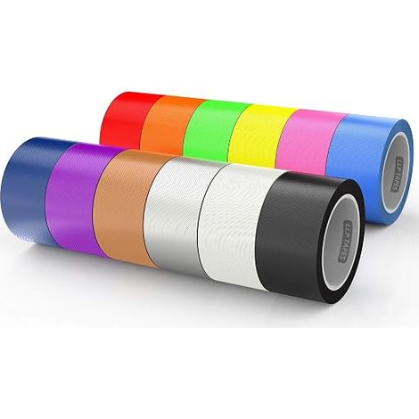 Duct Tape Assorted Color Packs Fabric Gaffer Tape Blue Pink Yellow Green Orange Red Black White Brown Silver Purple 50MM x 9M (1/5)