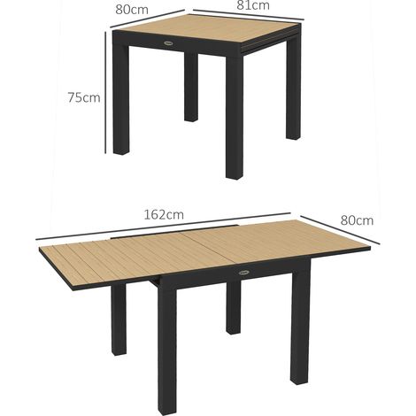 Table à manger : table de jardin pour 6 personnes,extensible jusqu’à 70 kg,jaune aluminium,81/162 x 80 x 75 cm pour terrasse et balcon
