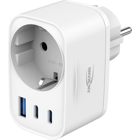 ANSMANN Steckdosenadapter 20W, USB A & 2x USB C Ladegerät zum Schnellladen (1/3)