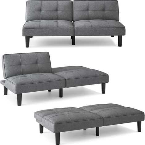 COSTWAY 2-3 Seater Convertible Sofa Bed Modern Linen Fabric Upholstered Futon (1/5)