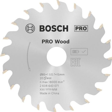 BOSCH DISCO SIERRA OPTILINE MADERA Diámetro disco x eje (mm) 85x15 Número de dientes 20
