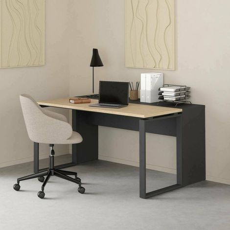 Bureau Timothée, Structure en bois mélaminé, Plateau en bois mélaminé, 0x60x75,6h cm Gris (1/4)