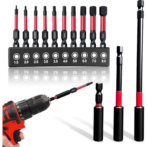 3 Piece Magnetic Bit Holder Extension Screwdriver (60, 100, 150 mm) with Hex Impact Driver Bit 1/4 Inch Hex Shank S2 Steel Suitable for Drills Screwdriver (1/5)