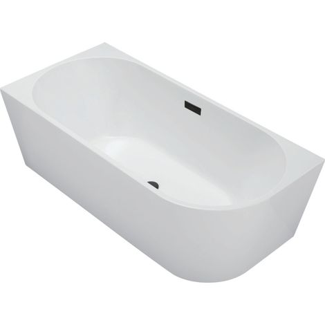 Balneo Baignoire semi-îlot Murale 160x80cm gauche, accessoires noir, Acrylique thermoformé 3.5mm, avec pieds réglables, AVOLA (1/5)