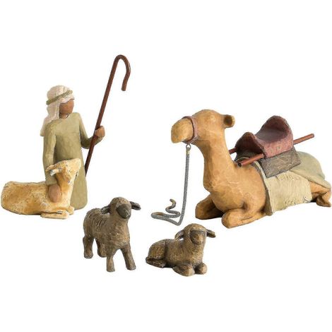 Figurines sculptées et peintes à la main Willow Tree, scène de la Nativité, berger et animaux de l'étable, ensemble de 4 décorations de Noël (1/5)